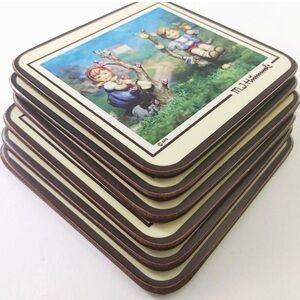 M.J. Hummel Vintage Coasters 6 Pack W/Box LIKE NEW Switzerland 1986 Cork backs